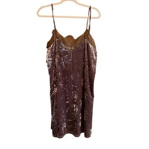 Creative Commune Brown Crushed Velvet Lined Slip Dress-Size Medium/Lace Trim